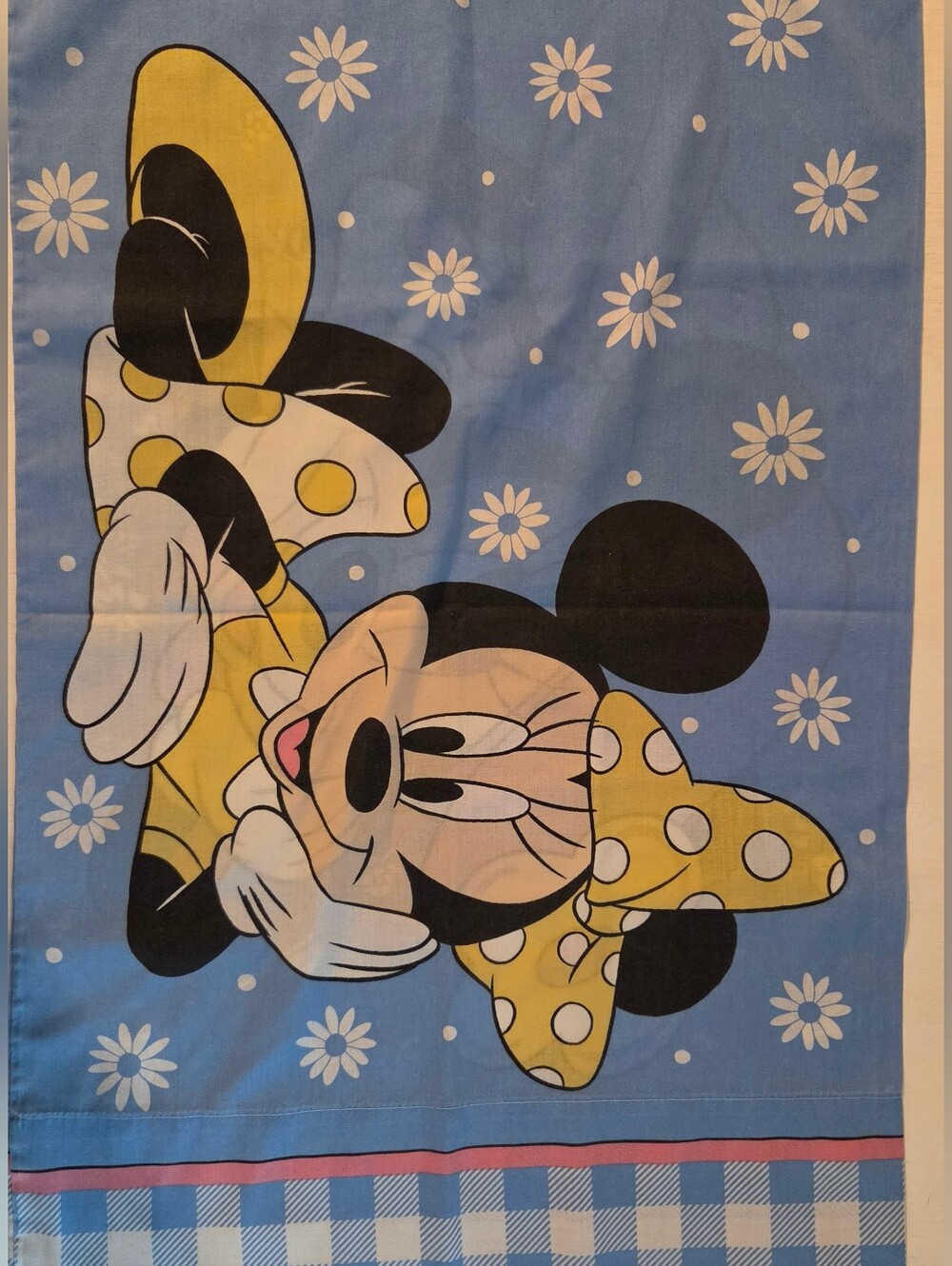 Vintage Disney Minnie Mouse Gingham Flower Twin Flat Sheet & 2 Pillowcases